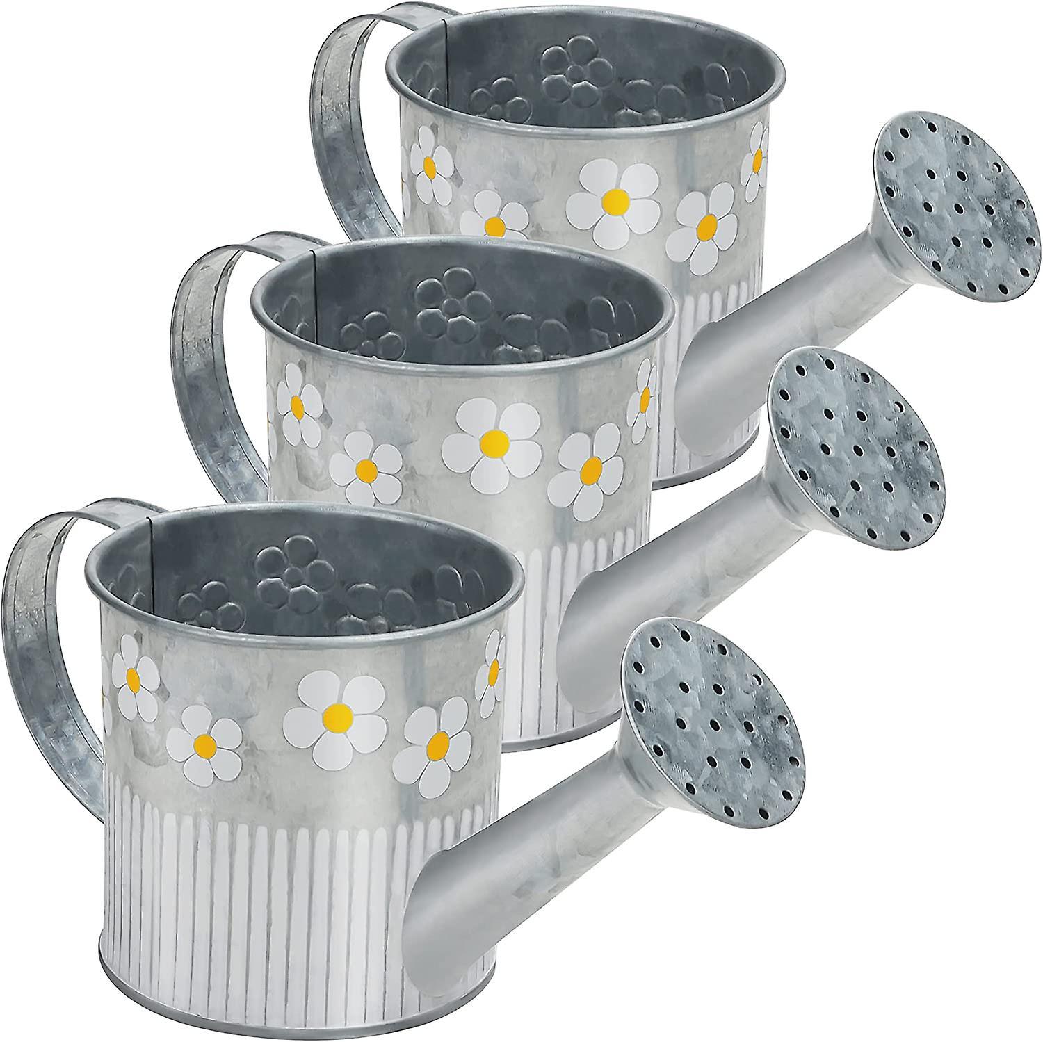 Nirvana Decorative Silver Metal Watering Can (set Of 3) - 550ml Vintage Galvanized Metal Watering Can With Handle And Spout - For Indoor/outdoor Plant