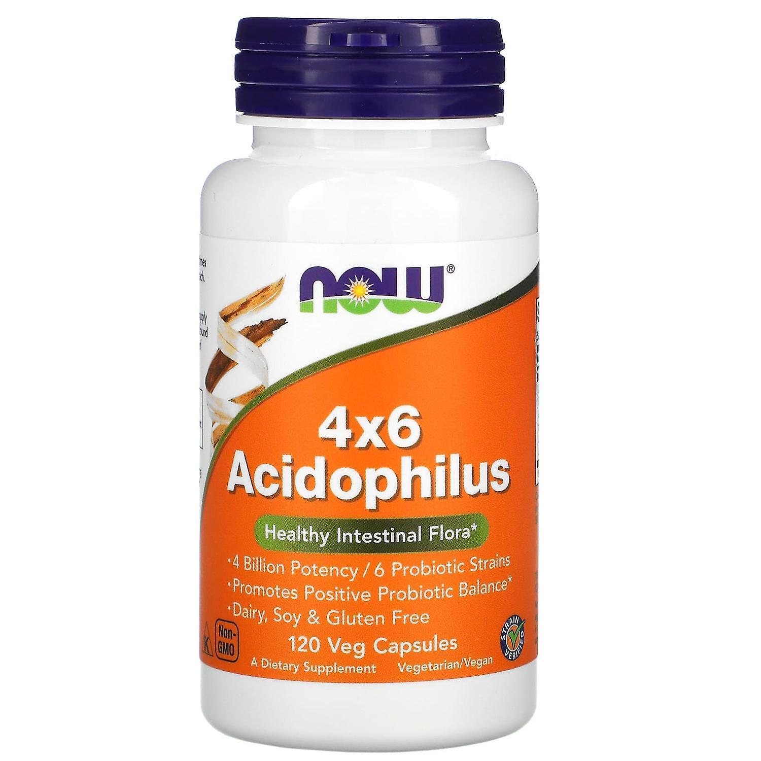 NOW Foods, 4x6 Acidophilus, 120 Veg Capsules