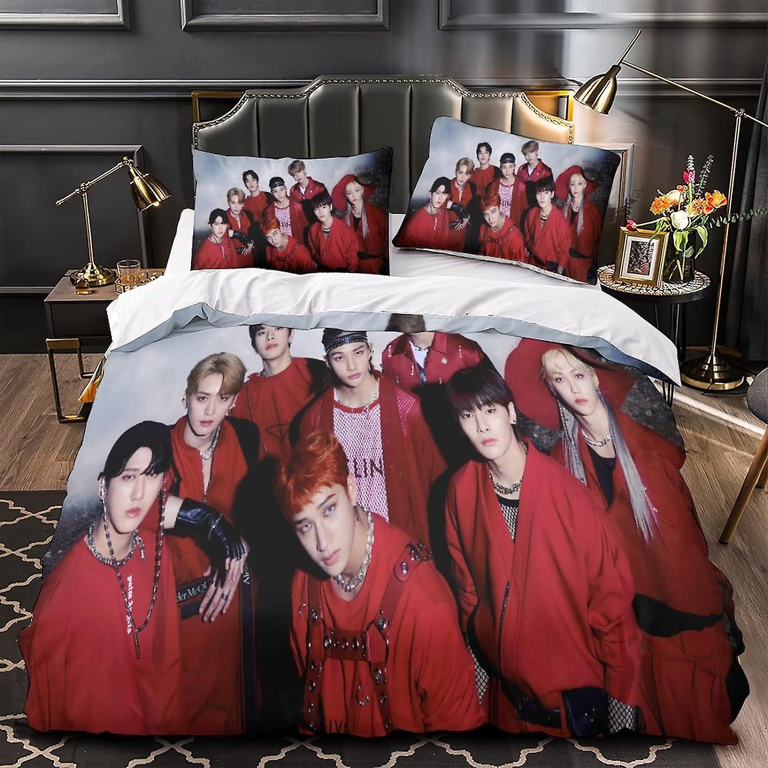 Kerota Stray Kids Stray Kids Bedding Set Cute Girls Bedding Set Soft Easy Care Microfiber Bedding Set for Boys Girls King 135*200 CM Single135x200cm