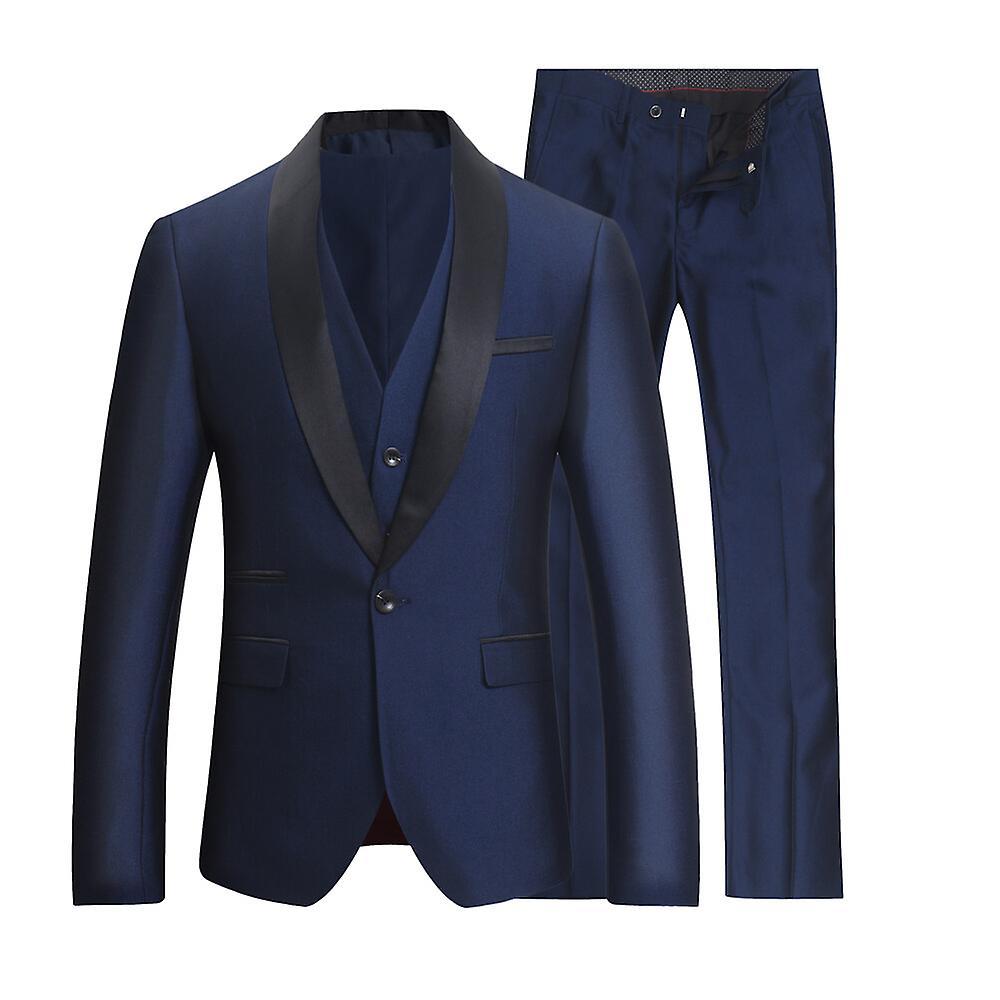 Allthemen Men's Wedding Suit Dress Shawl Collar Slim 3-Piece Suit Blue M