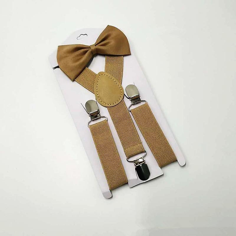 Slowmoose Children Belt Bowtie Set- Baby / Suspenders Clip-on Y-back Braces Bow Tie khaki