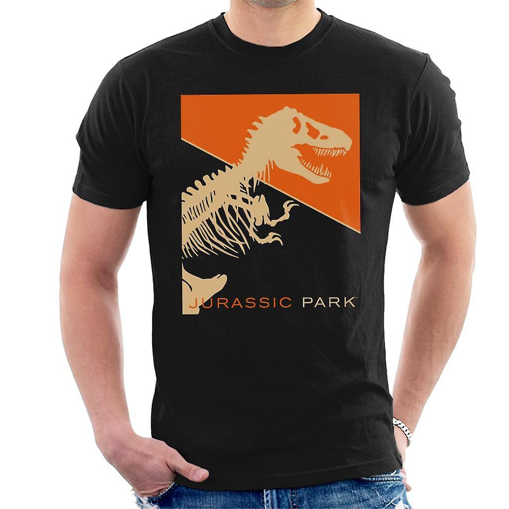 Jurassic Park T Rex Skeleton Orange Background Men's T-Shirt Black XX-Large