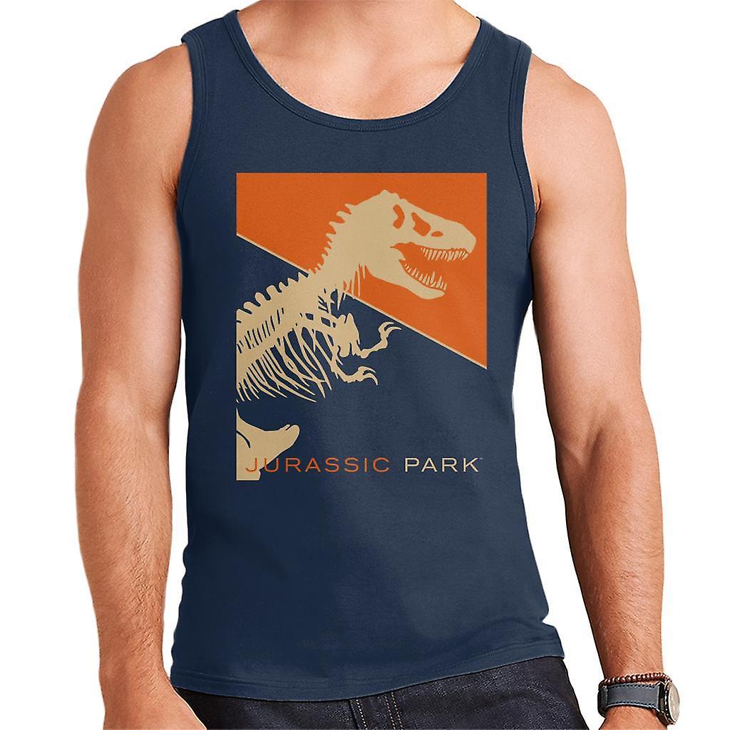 Jurassic Park T Rex Skeleton Orange Background Men's Vest Navy Blue X-Large