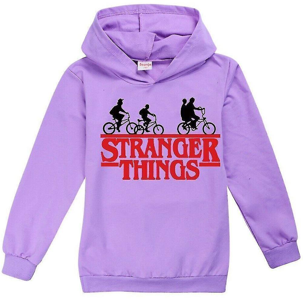 Acgiv Stranger Things Theme Kids Children Girls Hooded Sweatshirt Casual Loose Long Sleeve Hoodies Pullover Tops Purple 9-10 Years