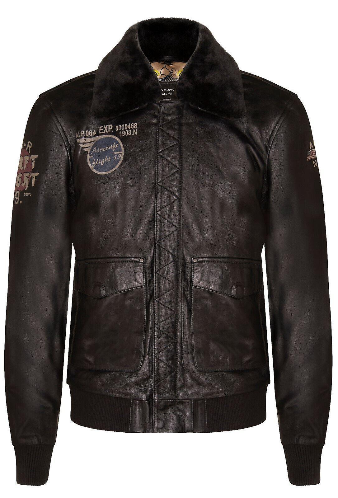 Infinity Leather Men's Black Leather Aviator Air Force Badge Pilot Bomber Jacket 2XL