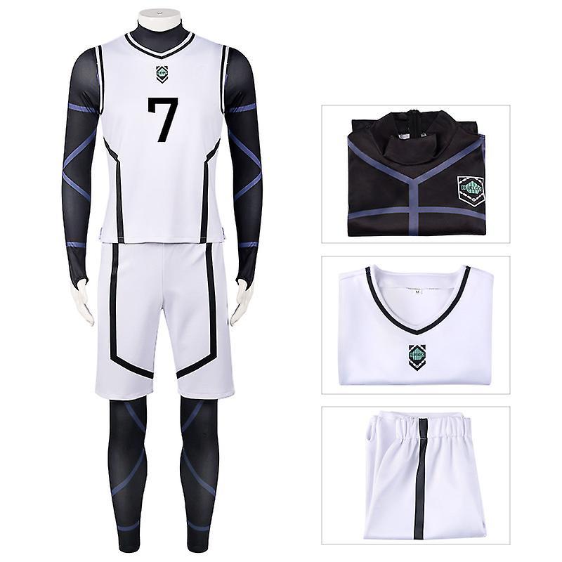 Carrep Anime Blue Lock Nagi Seishiro Cosplay Costume Reo Mikage Wig Jumpsuit Sports Suit Men Women Party Halloween Clothing Set White 7 costume S