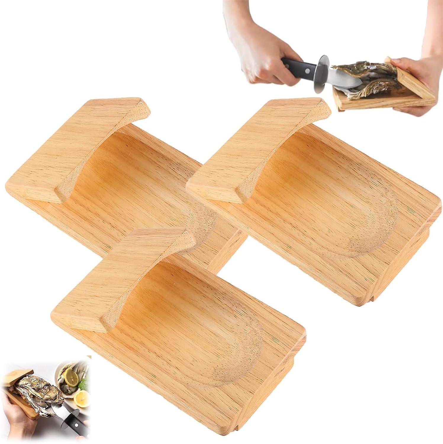 Frusde Oyster Shucking Clamp, Handguard Seafood Wood Shucking Clamp, Oyster Shucking Protector, Wooden Oyster Holder, Oyster Shucker Tools 3Pcs