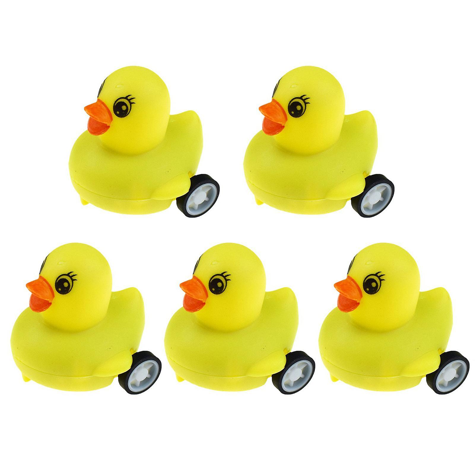 Yamaler 5Pcs Pull Back Duck Car Toys for Kids Cartoon Yellow Duck Figures Vehicle Toy Interesting Battery-Free Mini Inertial Ducking Toy