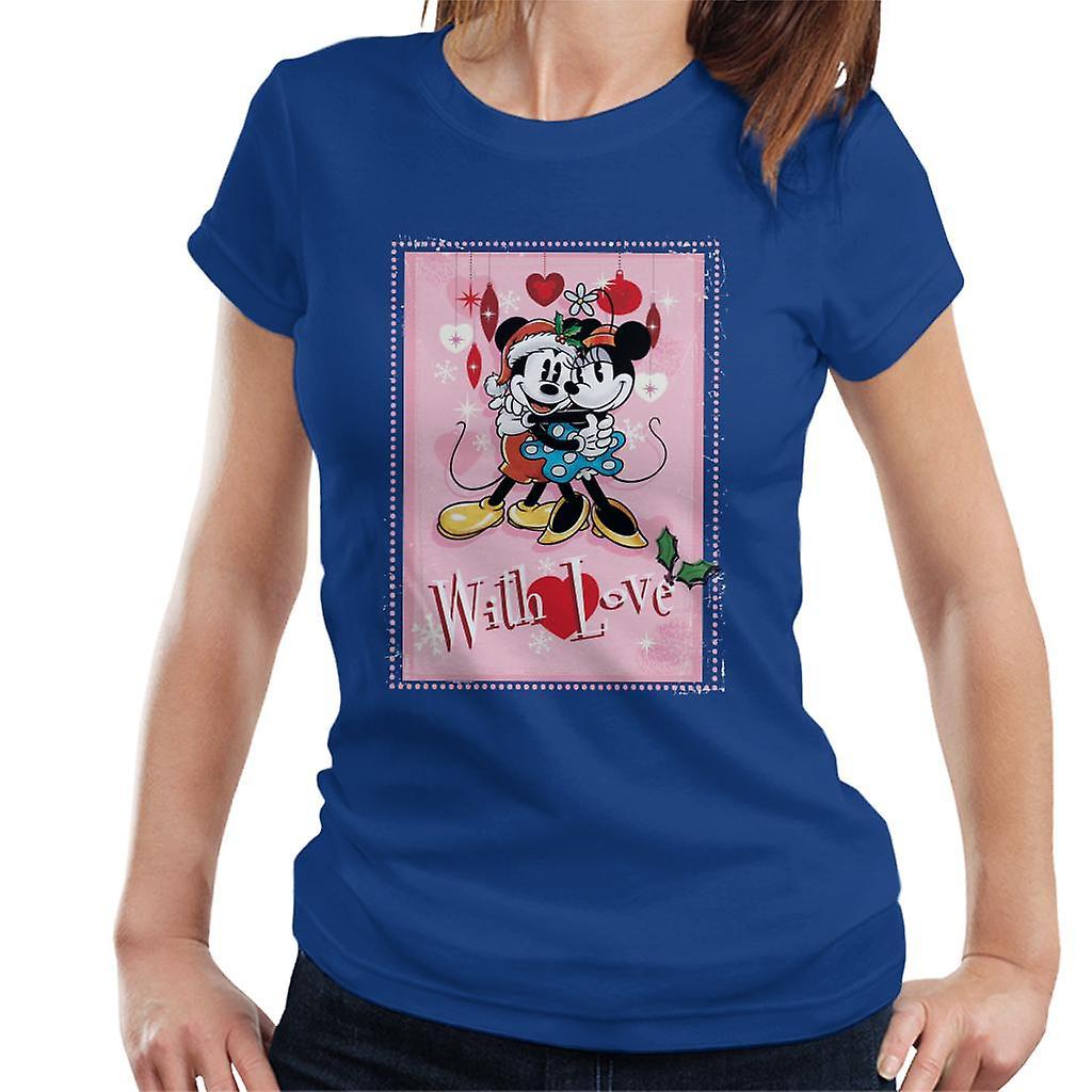 Disney Christmas Mickey And Minnie Mouse With Love Women's T-Shirt Royal Blue Medium