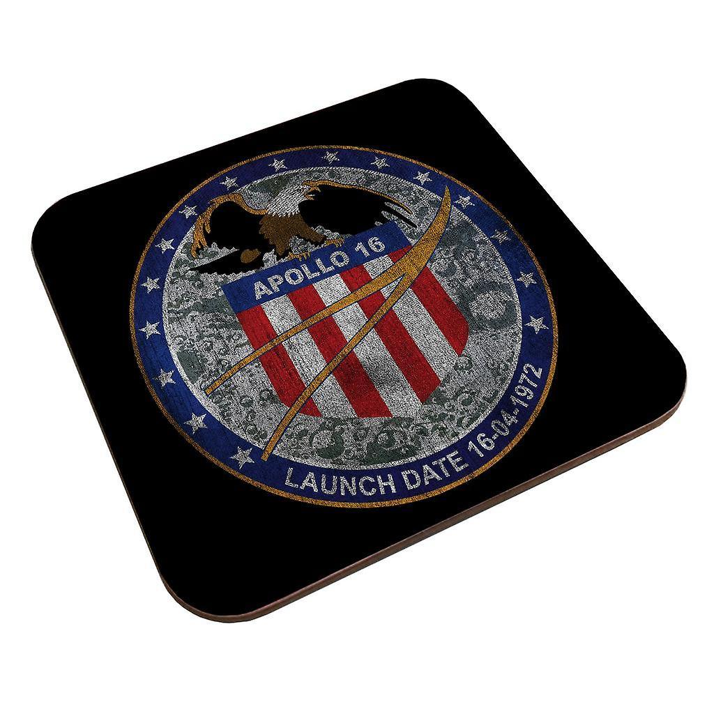 NASA Apollo 16 Mission Badge Distressed Coaster Black 9 x 9 cm