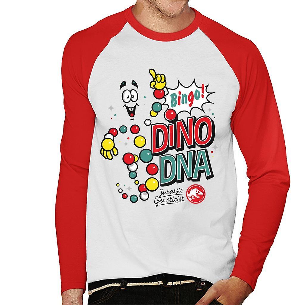 Jurassic Park Bingo Dino DNA Men's Baseball Long Sleeved T-Shirt White/Red Medium