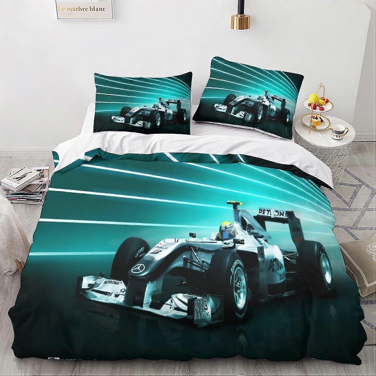 Kerota Formula 1 3D Bedding Set, 3 Pcs Bedding Set F1 Microfiber Duvet Cover & Pillowcases with Zipper Closure for Single or Double Bed Single135x2...