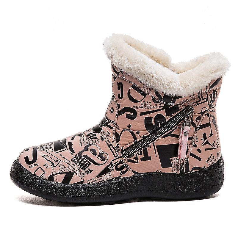 El Contente Winter Alphabet Warm Ankle Waterproof Shoes For Women Pink 37