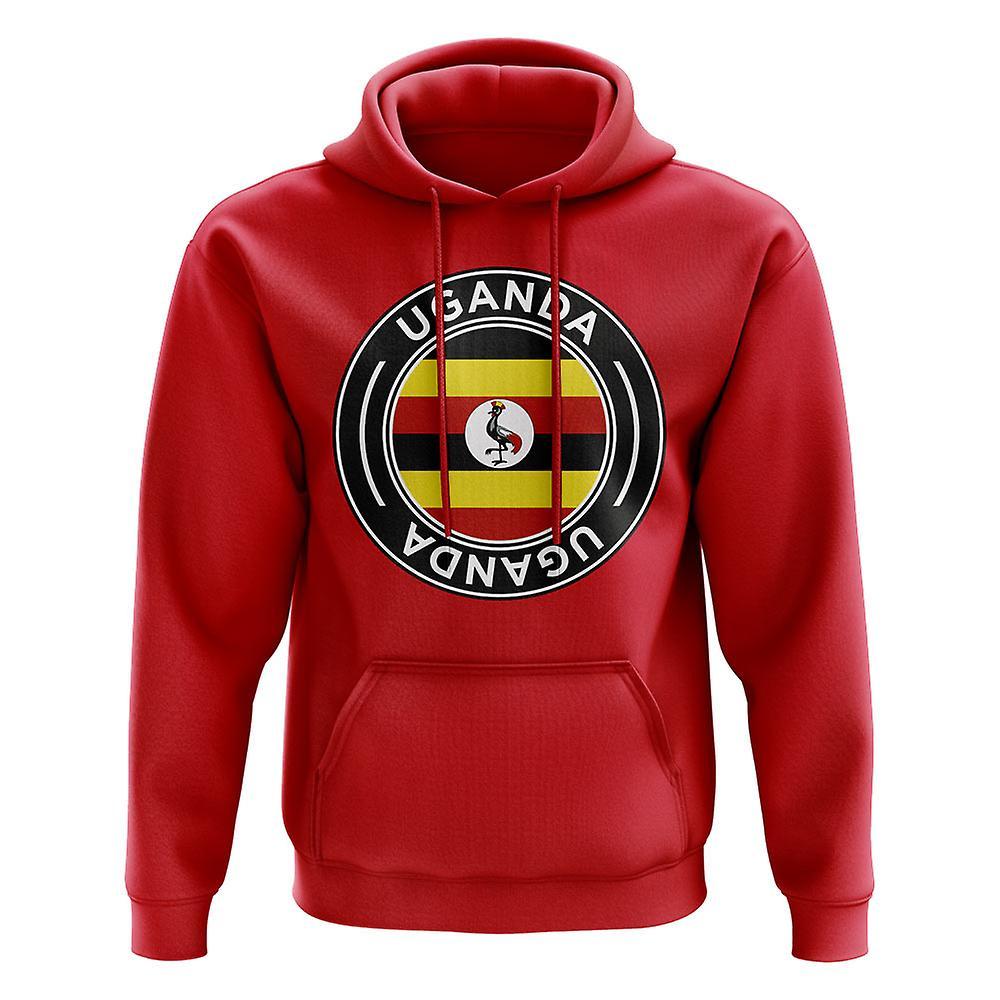 UKSoccerShop Uganda Football Badge Hoodie (Red) Womens M (Size 12 - 34 inch Chest)