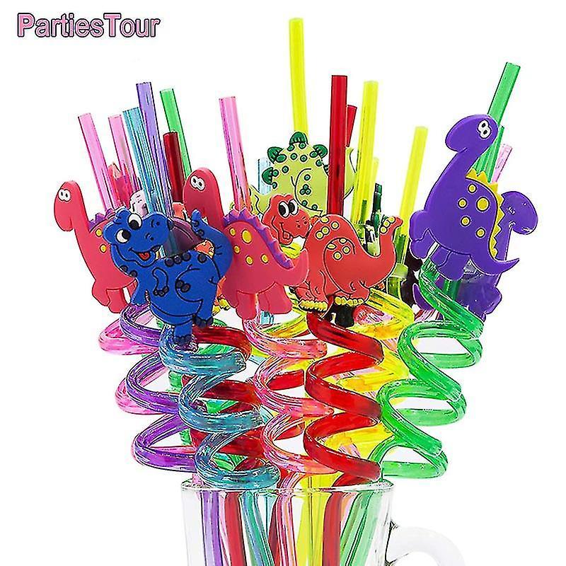 Xrelv 8pcs 25cm Reusable Dinosaur Straws Plastic Drinking Straws For Kids Birthday Party Decorations Dino Birthday Party Supplies