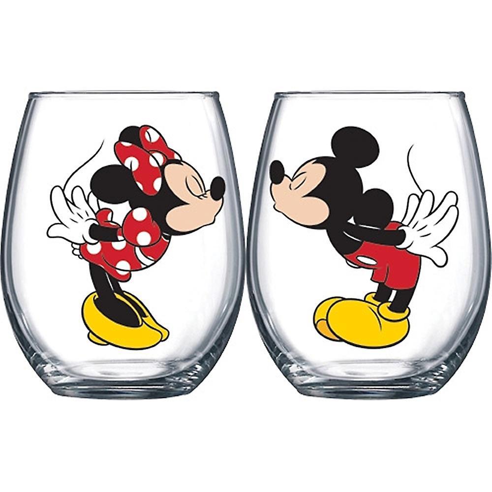 Disney Mickey And Minnie Kissing 14.5 oz Wine Glass Set Clear