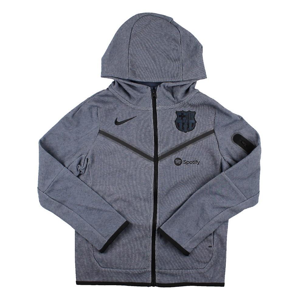 Nike 2023-2024 Barcelona Tech Fleece Full Zip (Thunder) - Kids Grey SB 25-27 inch Chest (66/69cm)