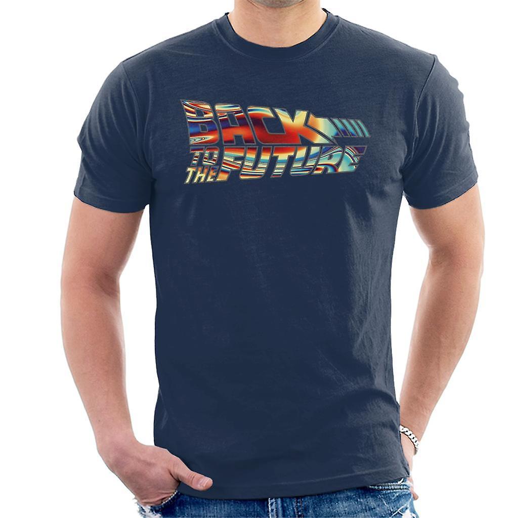 Back to the Future Psychedelic Logo Men's T-Shirt Navy Blue X-Large