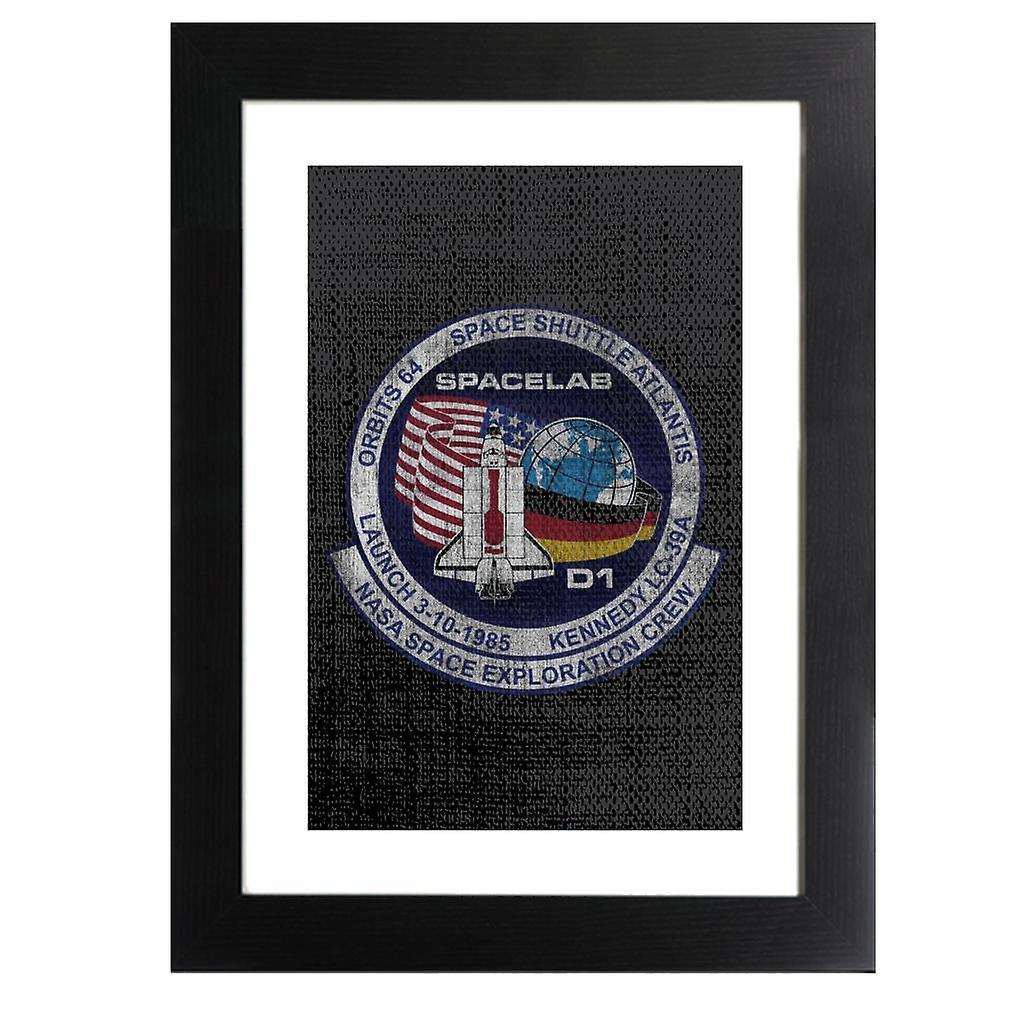 NASA STS 61 A Challenger Mission Badge Distressed Framed Print Black 39 x 52 cm