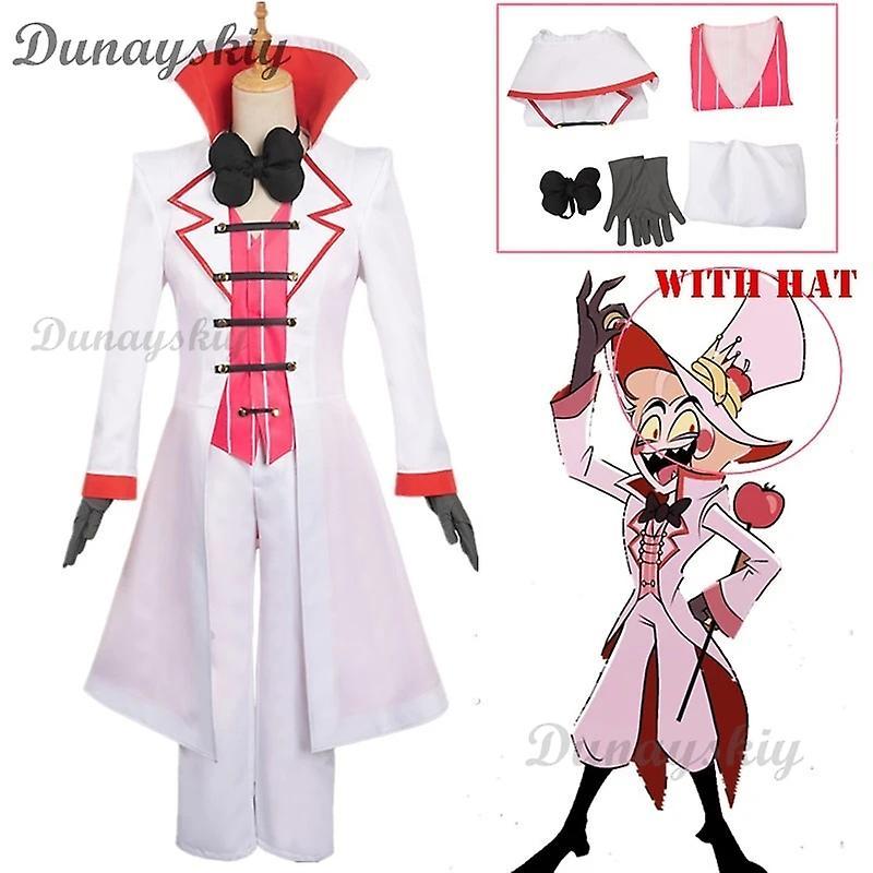 Tigernu 2024 new model Hazbin Lucifer Cosplay Anime Hotel Morningstar Cosplay Costume Wig Daddy White Suit Devil Hell Halloween Party Adult Men Cos...