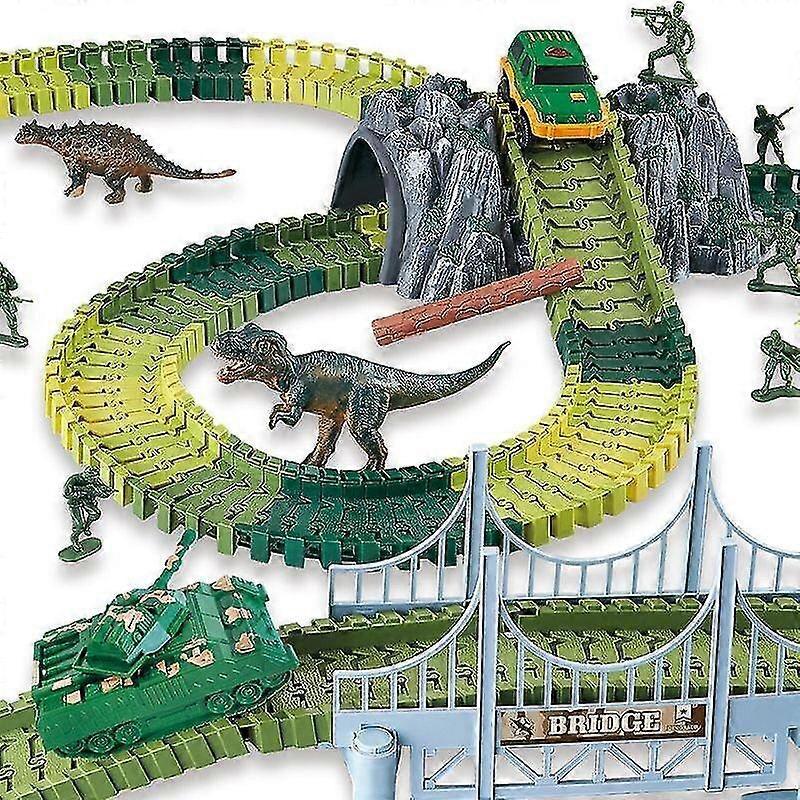 Aiducho 144Pcs Dinosaur World Race Car Track Set Toy