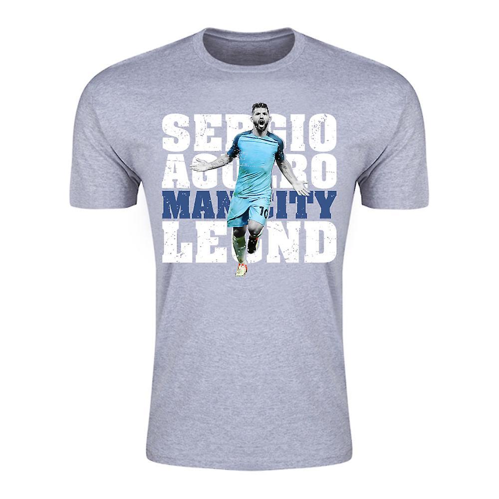 Gildan Sergio Aguero Man City Legend T-Shirt (Grey) XL (45-48 inch)