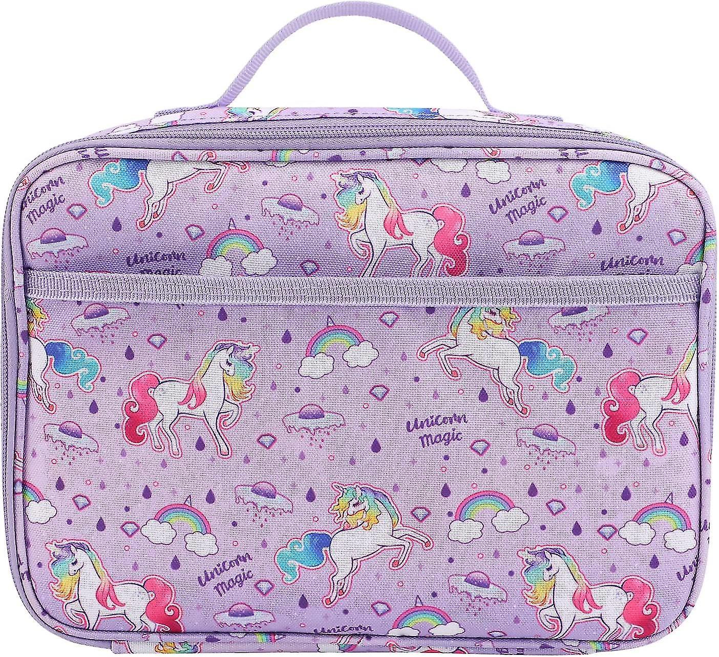 Tianzun Kids Lunch Bag, Insulated Reusable Lunch Box Cute Unicorn Lunch Bag Waterproof Inner Layer Lunch Box light purple