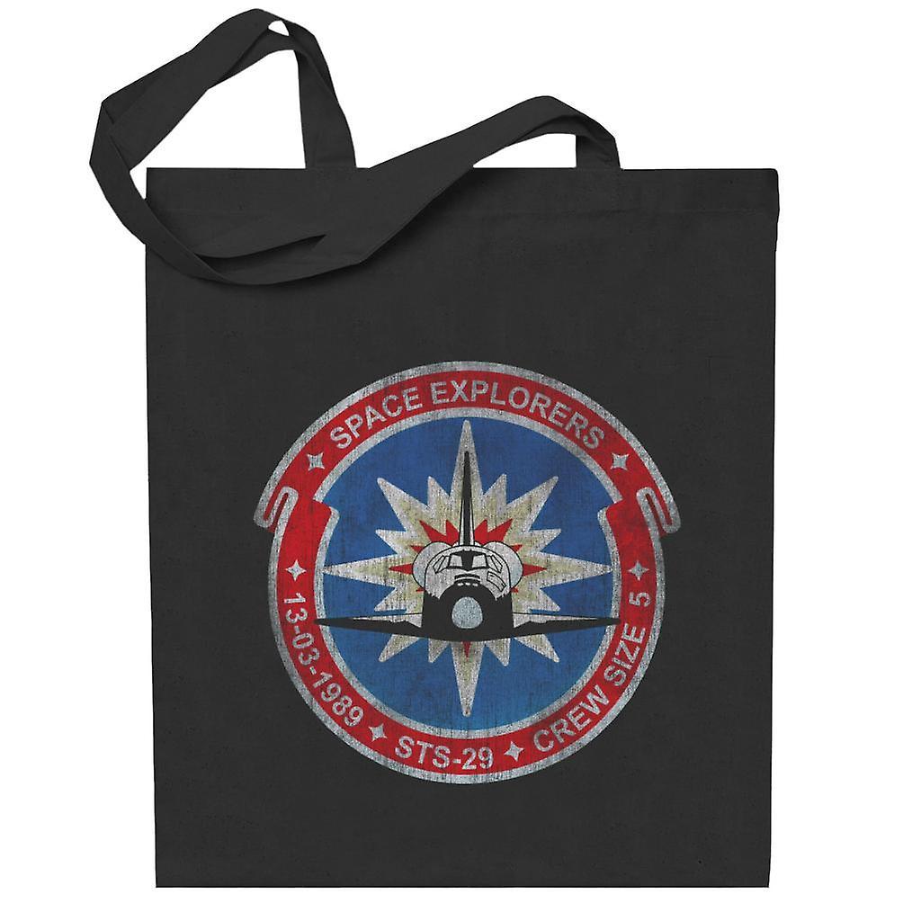 NASA STS 29 Discovery Mission Badge Distressed Totebag Black 38 x 42 cm