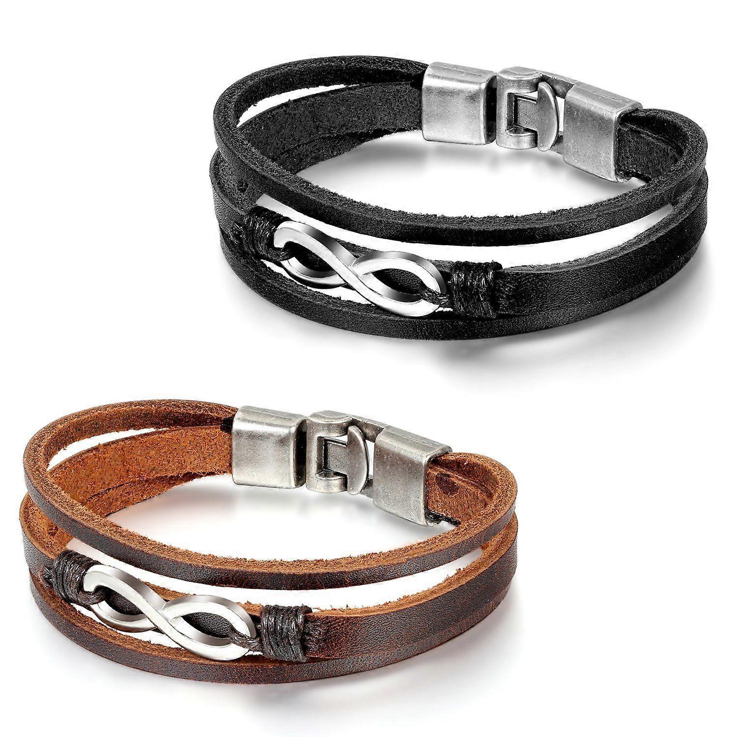 Elrachen Leather Bracelet Friendship Leather Rope Chain Womens Mens Black Brown Tai Chi Infinity Eternity