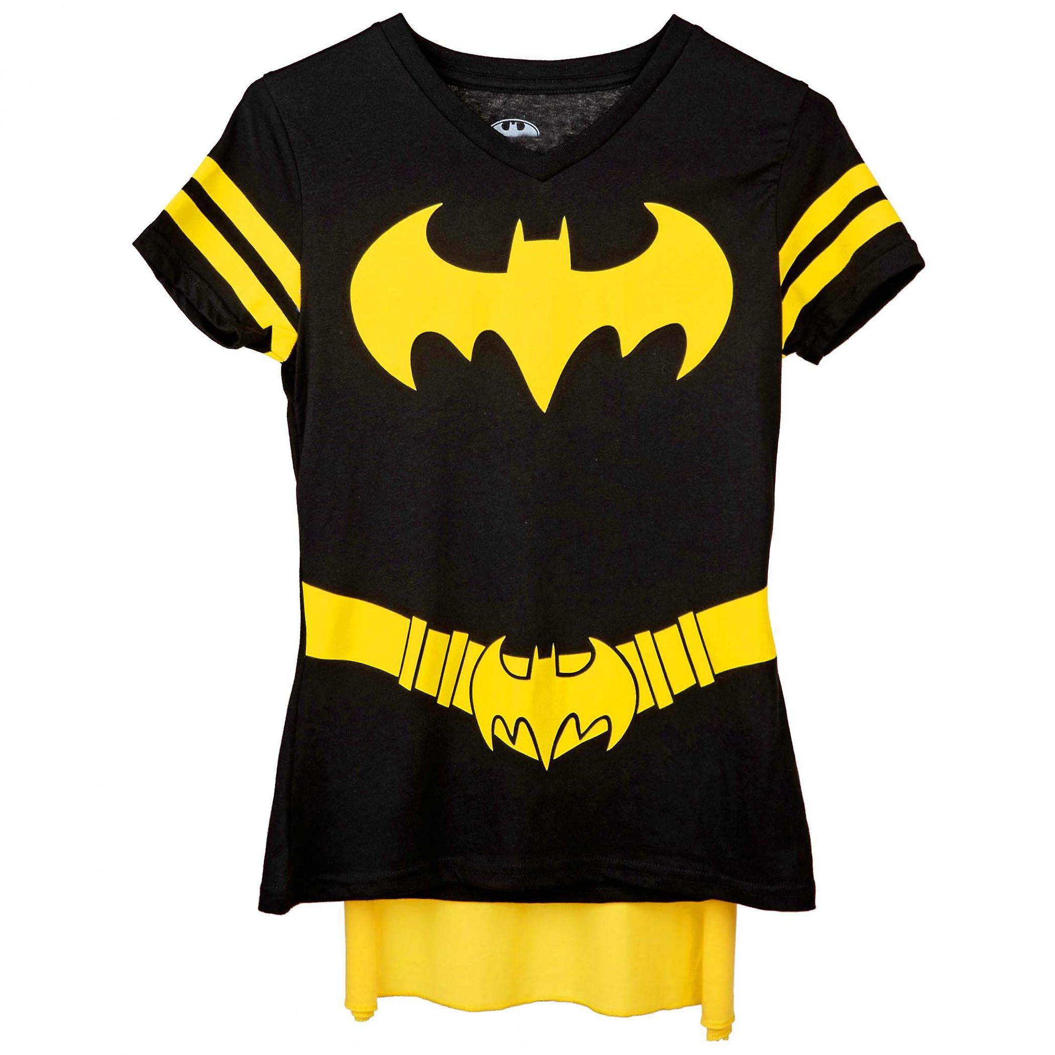 DC Comics Batgirl Costume V-Neck T-Shirt with Detachable Cape Black Large