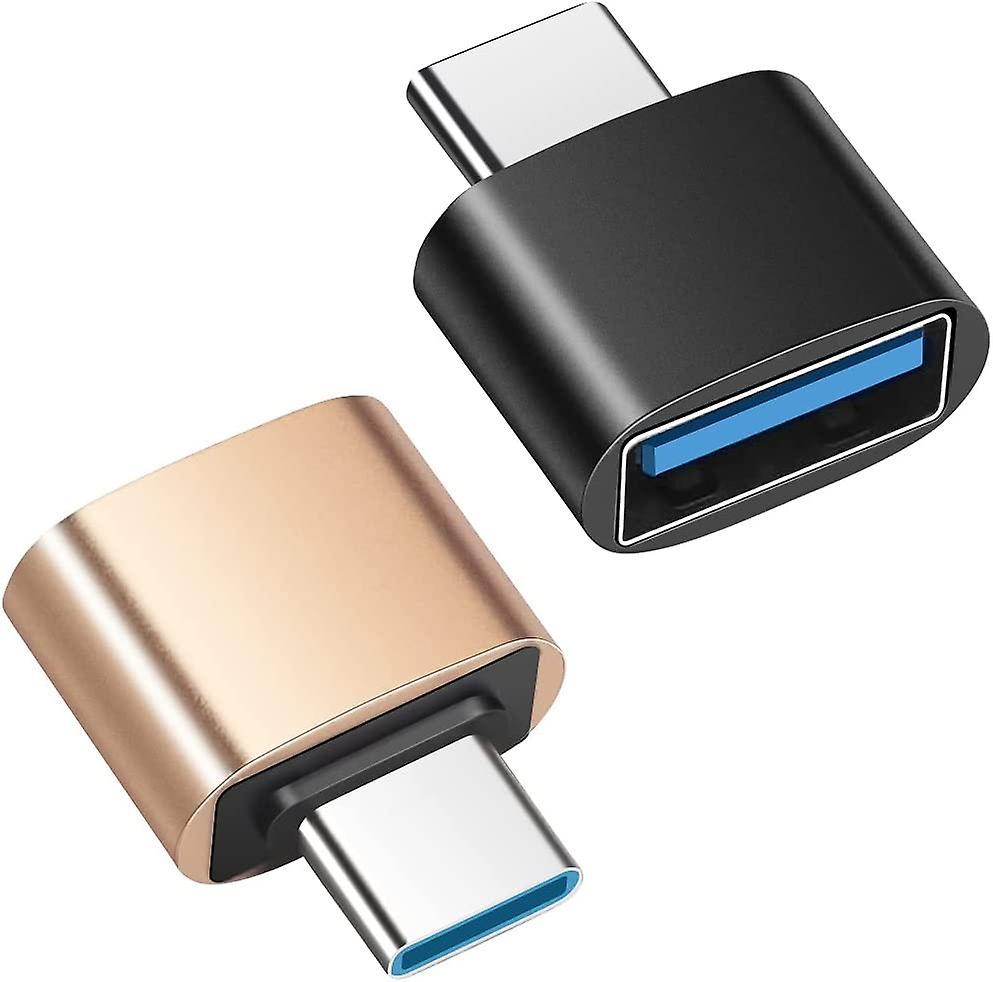 Szczw USB C to USB 3.0 Adapter (2-Pack), OTG USB-C to USB-A Adapter Compatible with MacBook, USB C Smartphones and Type-C Devices (Black and Gold)