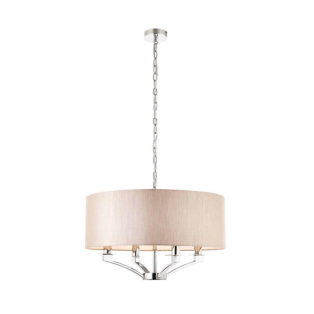 Interiors 1900 Lighting Vienna 4 Light Multi Arm Ceiling Pendant Polished Nickel with Beige Single Shade, E14