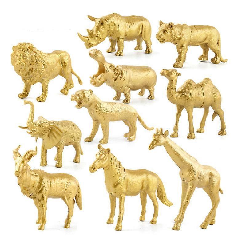 Wiuo 12 Pieces Zoo Ornaments Toys Golden Elephant Giraffe Lion Tiger Golden Animal Doll Wild Jungle Animal Set 10 PCS