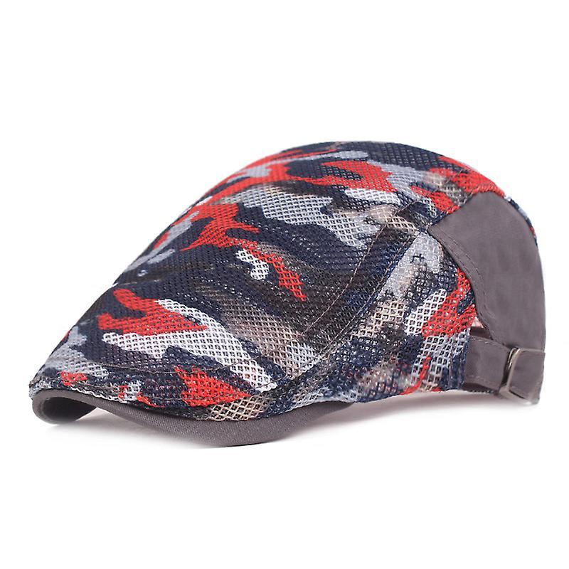 Mimigo Men Camouflage Beret Men's Breathable Mesh Summer Hat Flat Cap Beret Ivy Gatsby Newsboy Caps Red