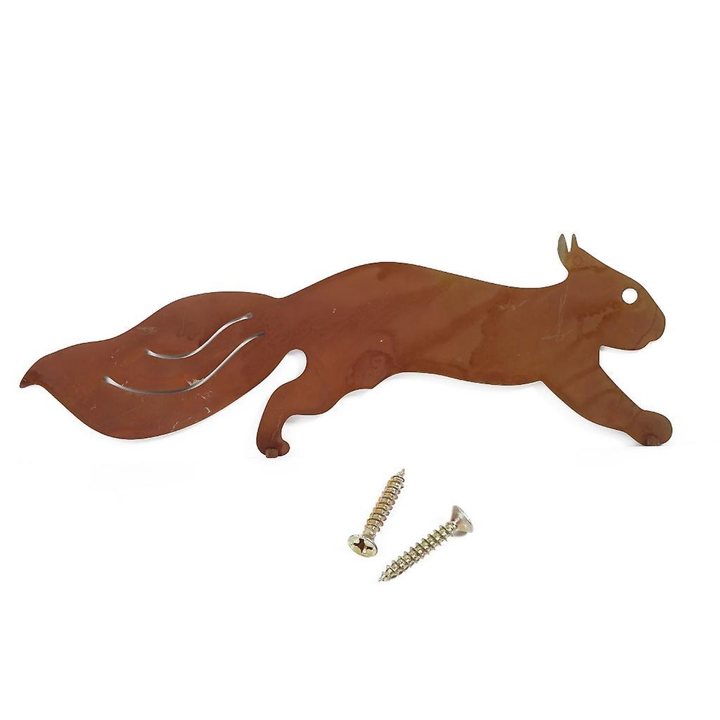 unbrand Cute Rusty Running Squirrel Iron Animal Statue Sculpture Garden Wall Art Decor