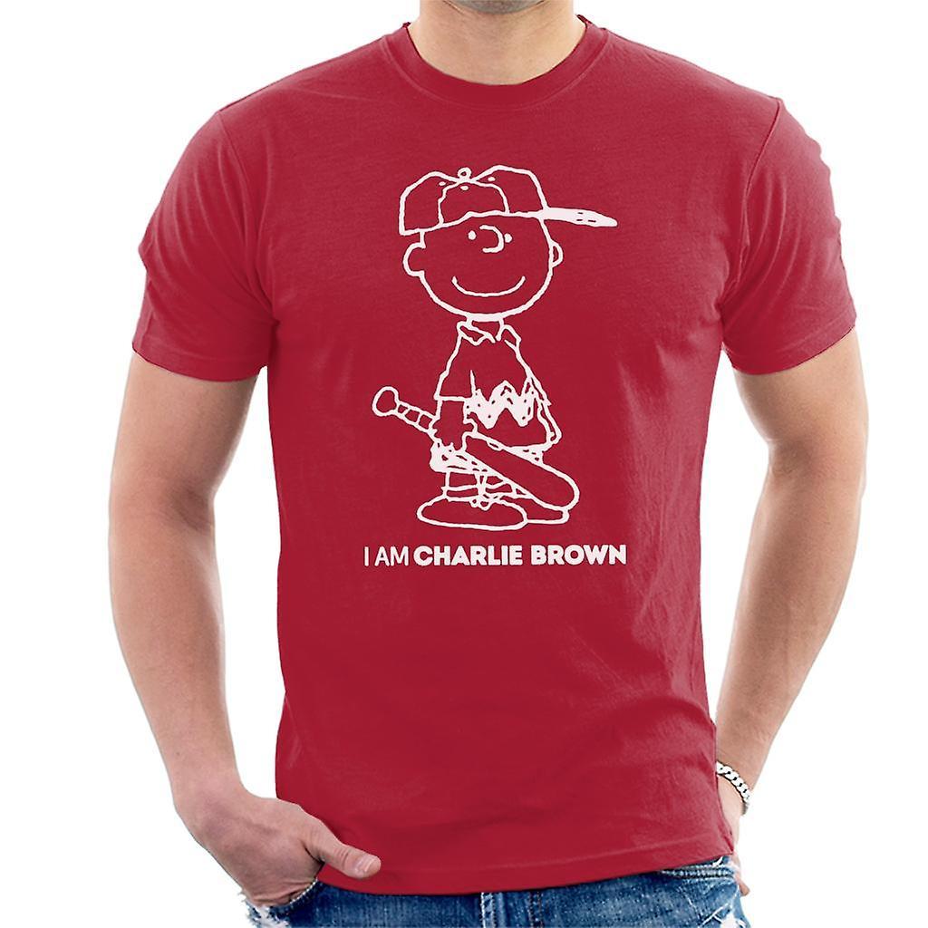 Peanuts I Am Charlie Brown White Text Men's T-Shirt Cherry Red Medium