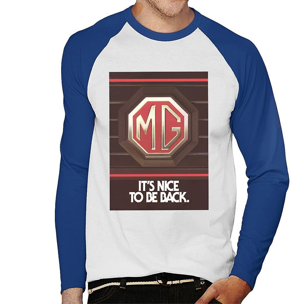 MG Its Nice To Be Back British Motor Heritage Men's Baseball Long Sleeved T-Shirt White/Royal Medium