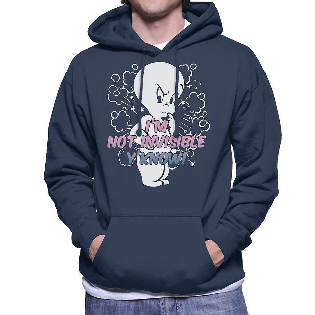 Casper The Friendly Ghost Cross I'm Not Invisible Y'Know Men's Hooded Sweatshirt Navy Blue Medium