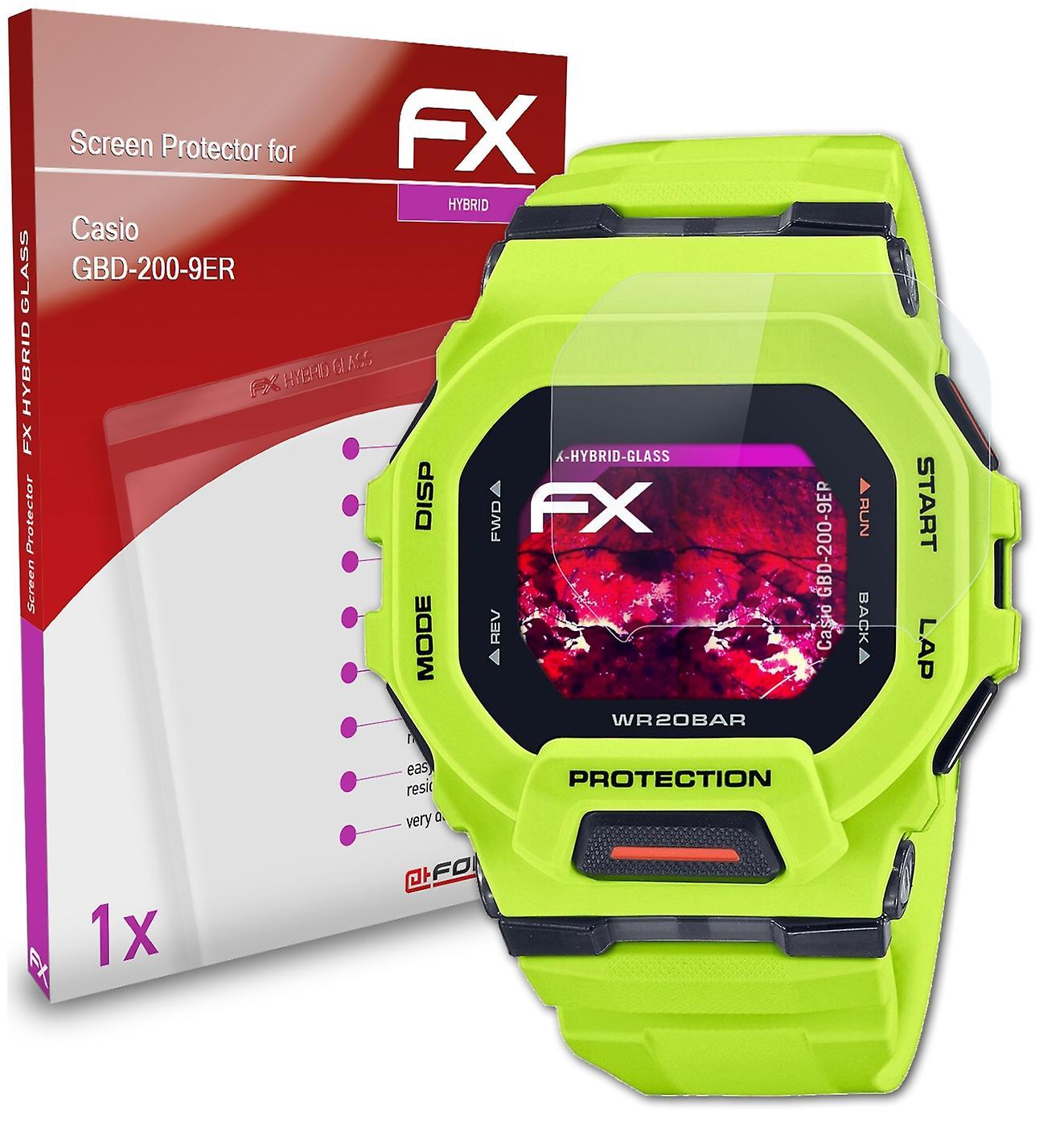 atFoliX armored film compatible with Casio GBD-200-9ER glass film 9H protective armor 03 FX HYBRID GLASS