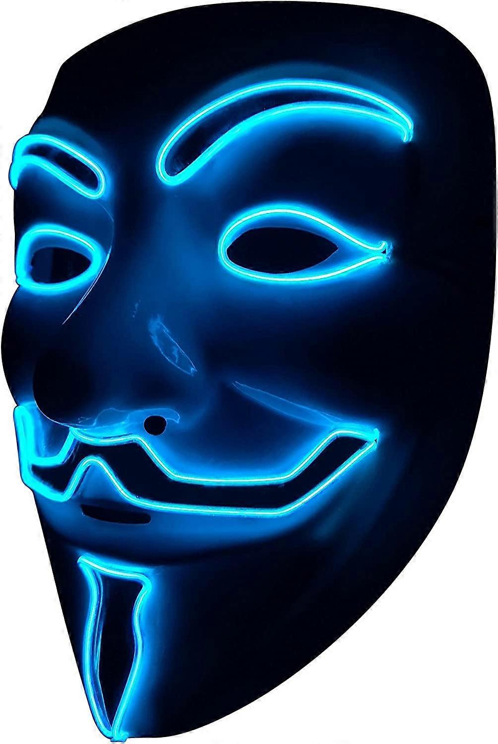 Szczw Light Masks LED Mask V Vendetta Mask EL Wire Lights Up for Halloween Costume Cosplay Party(V-Blue)