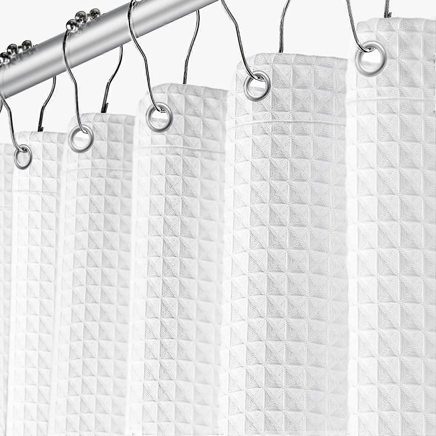 Ubiuo White Waffle Shower Curtain for Bathroom, Heavy Duty Fabric Cloth Weave Shower Curtains Water Repellent Hotel Quality Shower Curtains, 72 x 7...