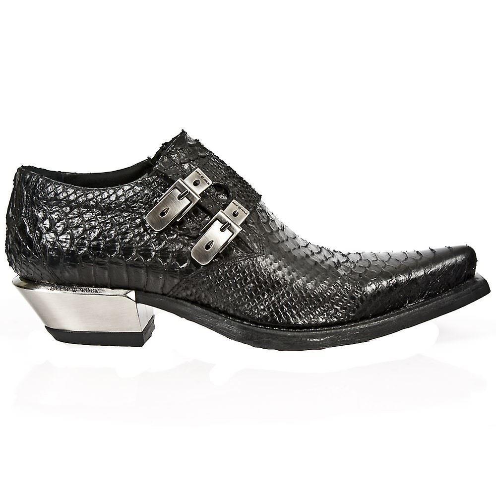 New Rock 7934-S2 Embossed Python Leather Buckle West Steel Heel Shoes black 6 UK