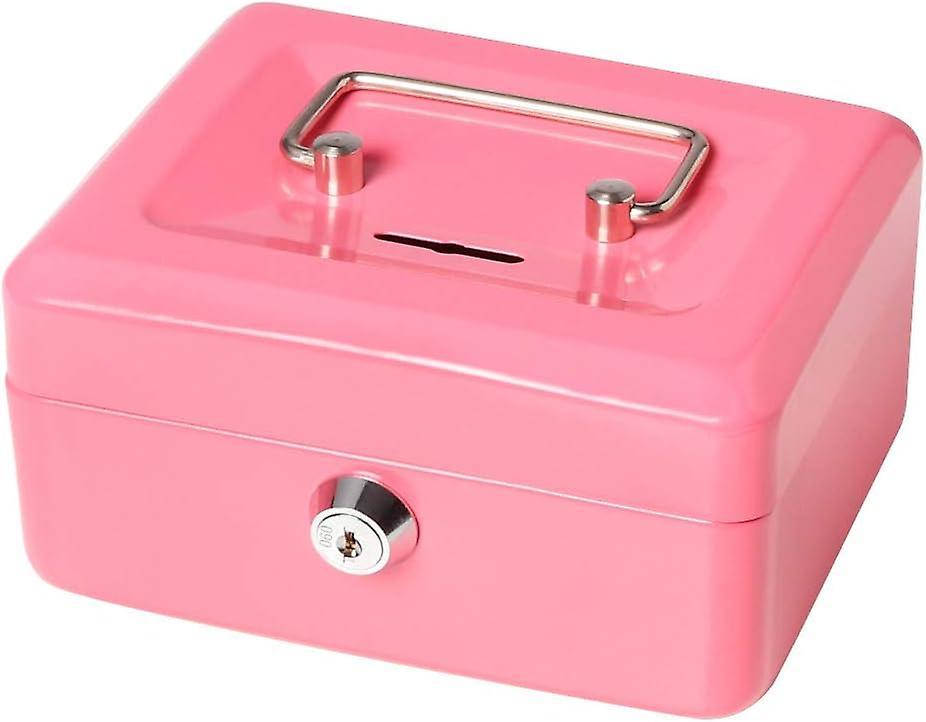 Lanou Cash Box with Slot for Kids Adults Decaller Small Money Box with Money Tray & Key Lock Pink 15x12x8cm