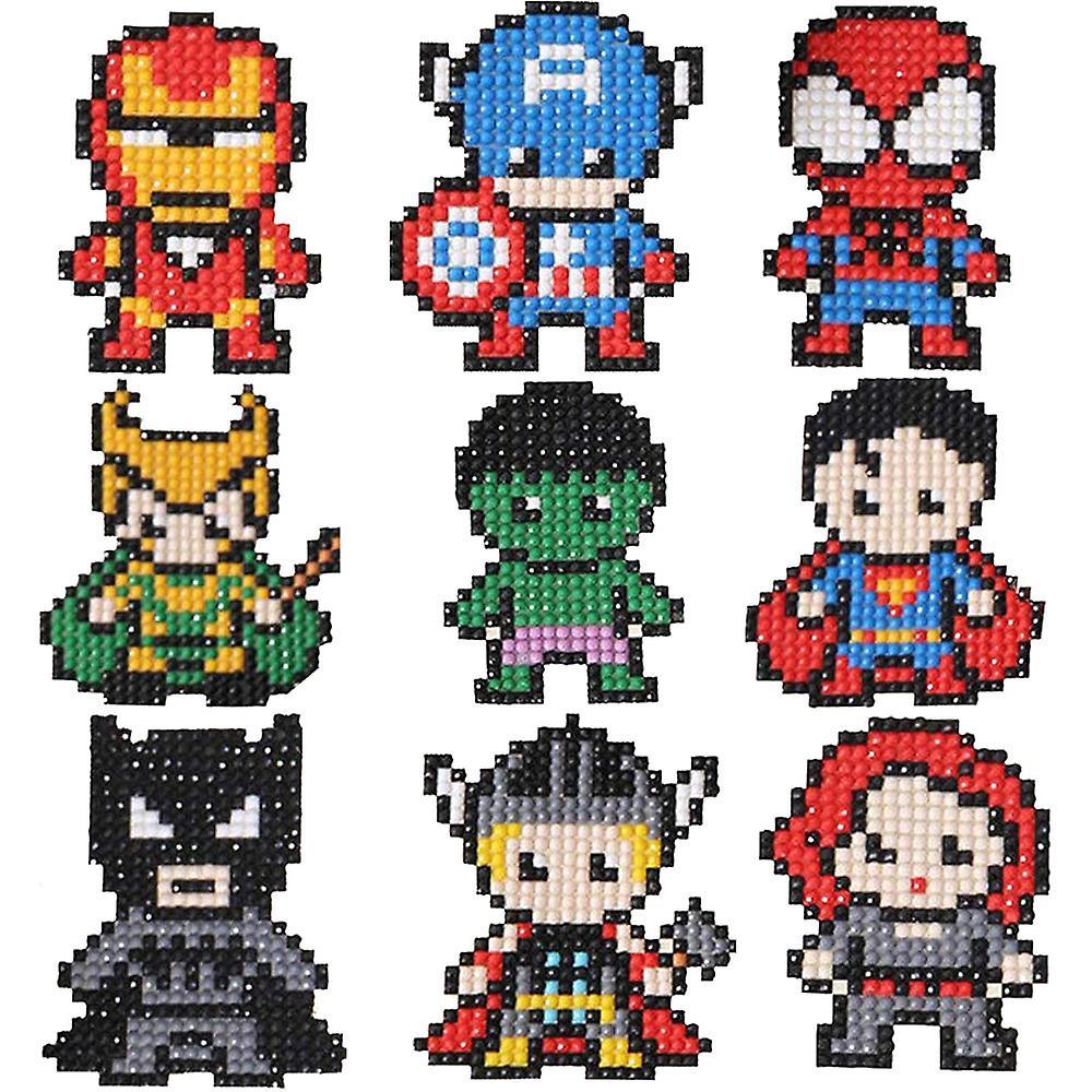 Vicbuy 9pcs The Avengers 5d Diamond Painting Stickers Kits For Kids, Diy Cartoon Paint By Numbers Diamonds Mosaic Stickers Arts Diamond Craft Stickers