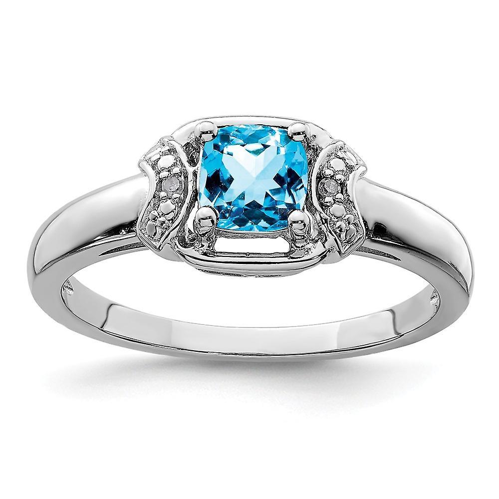 JewelryWeb 925 Sterling Silver Polished Open back Diamond and Light Blue Topaz Ring Measures 2mm Wide Jewelry for Women - Ring Size 7