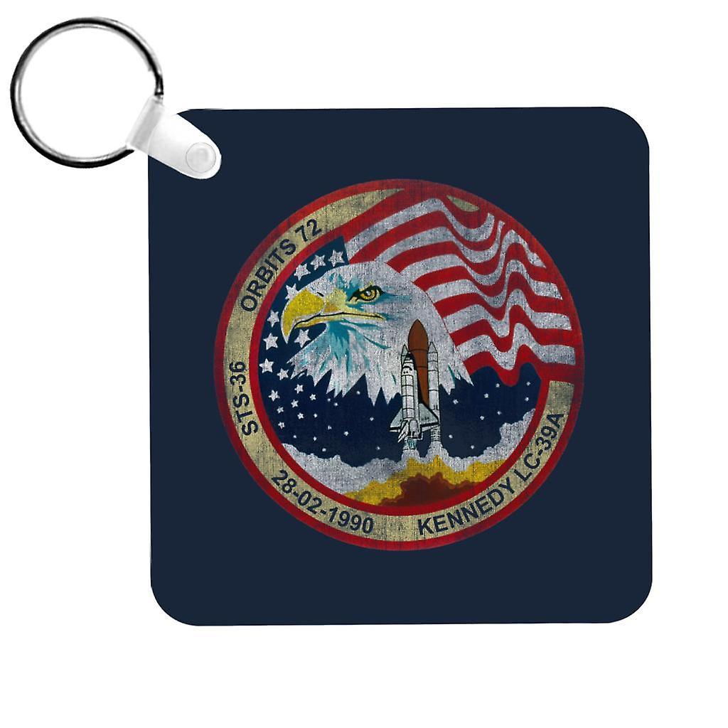 NASA STS 36 Atlantis Mission Badge Distressed Keyring Navy Blue 5cm x 5cm