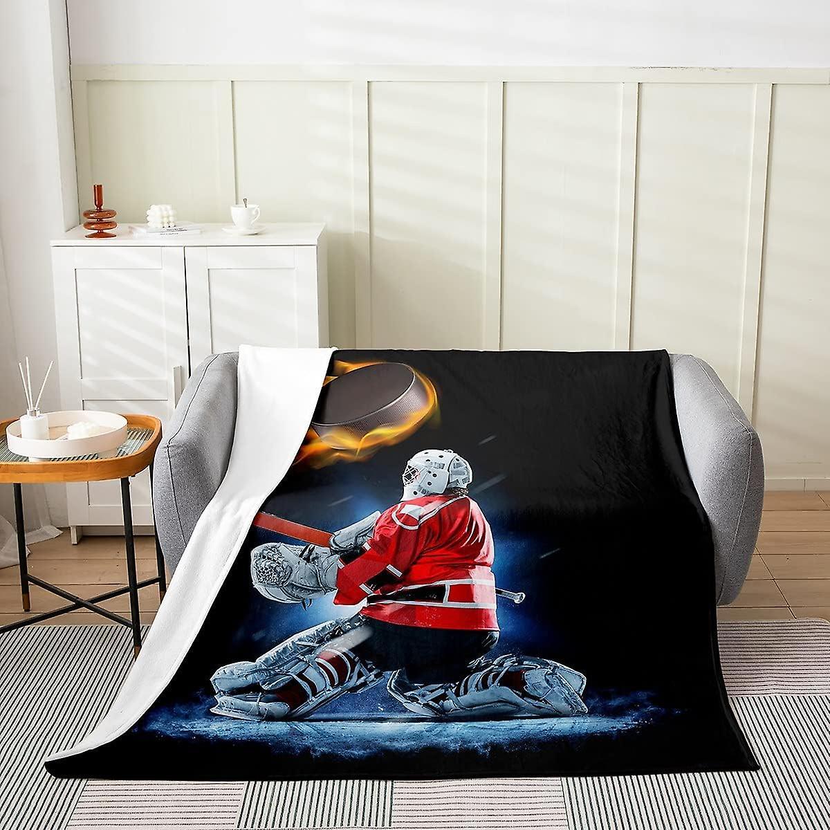 Kerota Hockey Player Fleece Throw Blanket For Bed Sofa ,Kids Ice Hockey Fuzzy Blanket ,All Season Winter Sports Event Bed Blanket Hockey Stadium Pl...