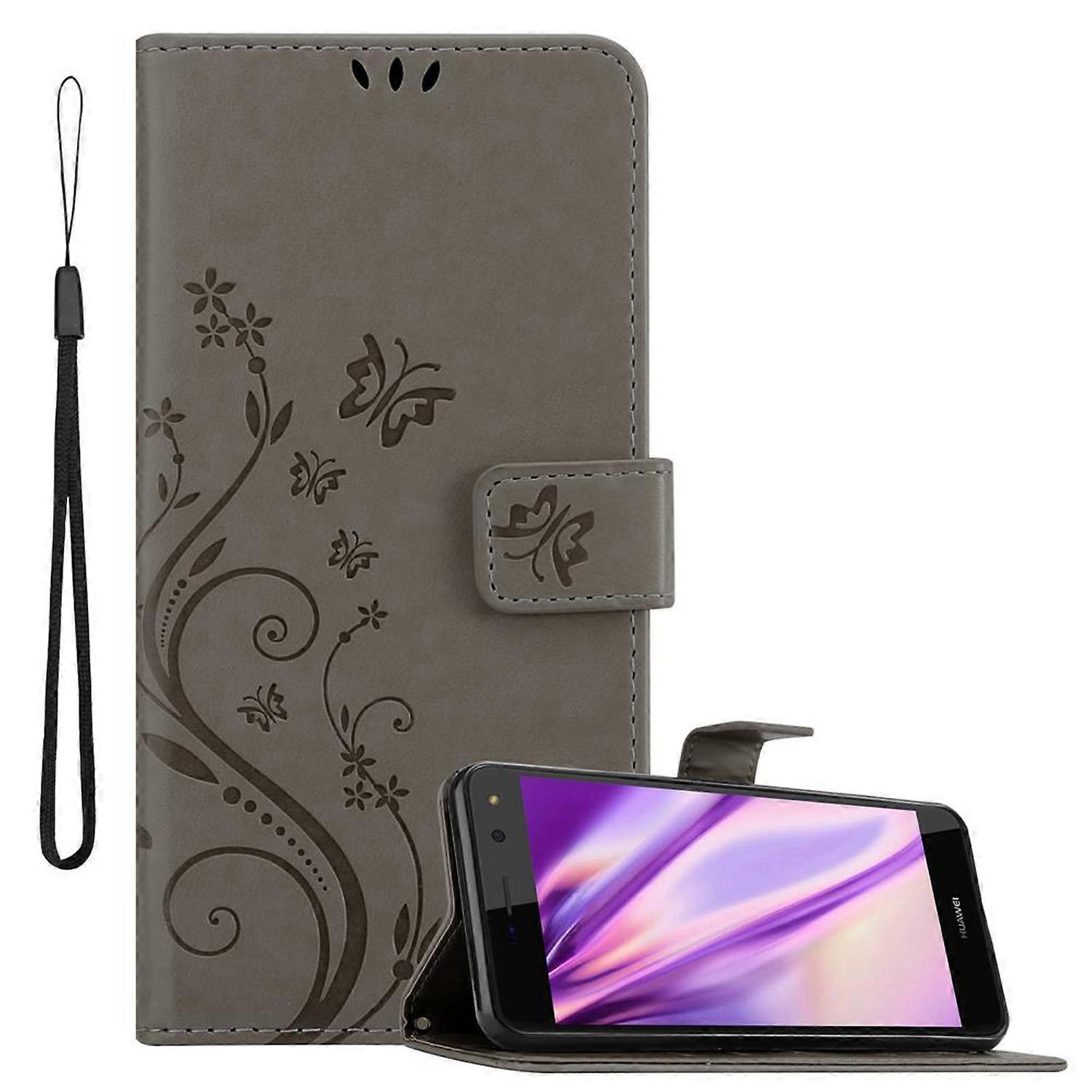 Huawei Y5 2017 / Y6 2017 Protective Case - with Floral Pattern and Card Slot FLORAL DARK LILA