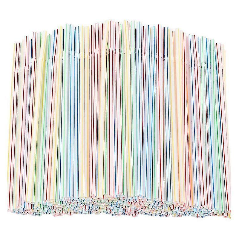 Bxs 1000 Pcs Flexible Plastic Straws Striped Multi Colored Disposable Straw 1000pcs