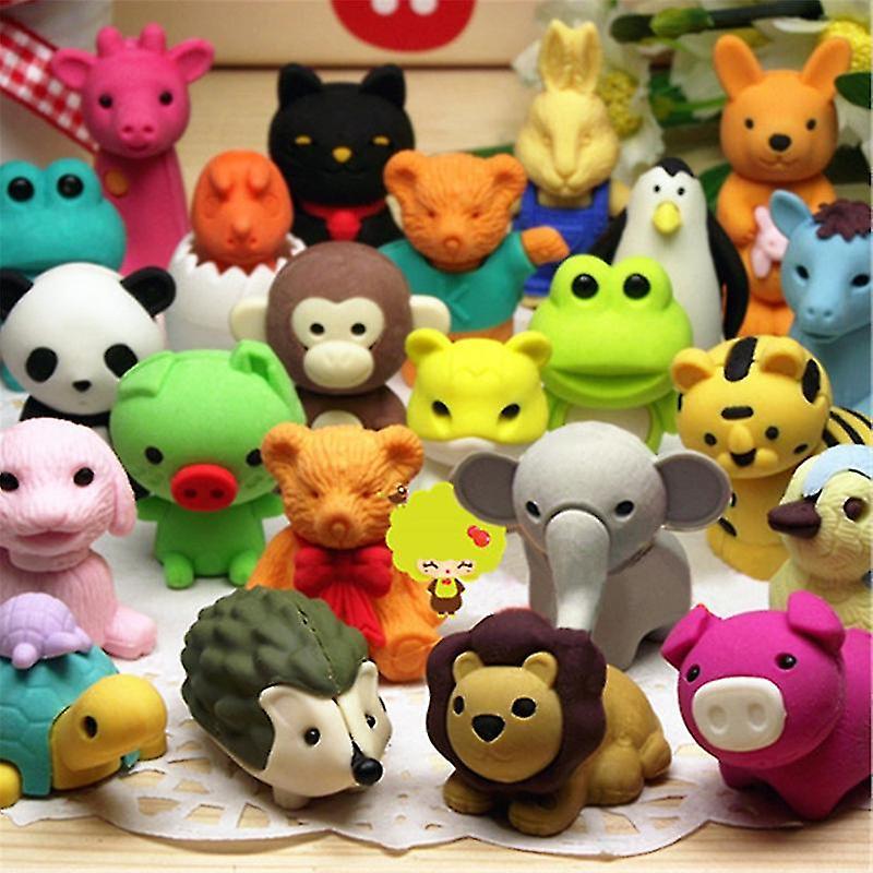 Exia 50pcs Animal Erasers Bulk Mini Pencil Erasers Puzzle Erasers Desk Pets Removable Assembly Puzzle Kids Erasers